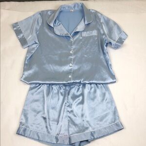 Women's Satin Pajama Set - Light Blue Sz L (DJ3)